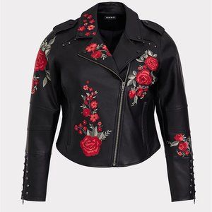 Torrid Floral Embroidered Studded Cropped Moto Jacket - 1